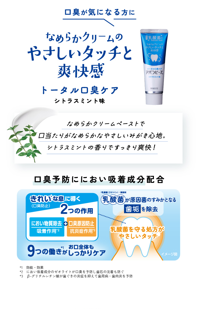 口臭が気になる方に なめらかクリームのやさしいタッチと爽快感 トータル口臭ケア シトラルミント味